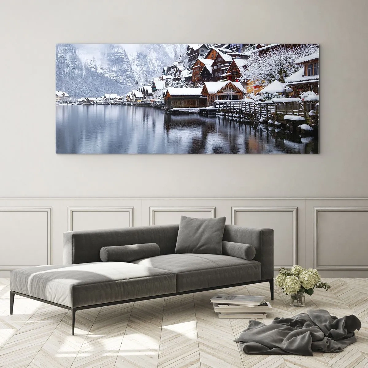 Tablou pe sticlă - În decor de iarnă - 100x40 cm