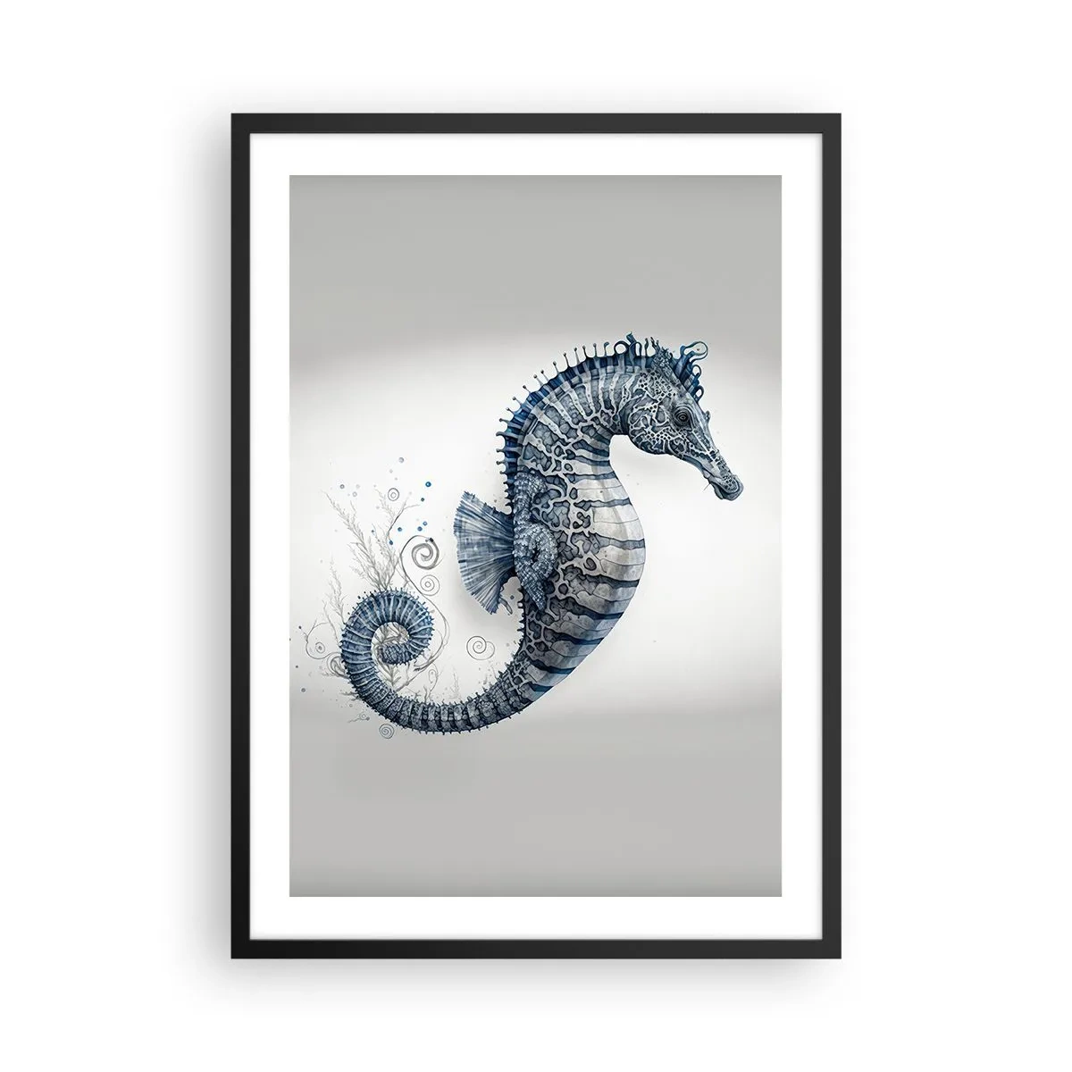 Poster în ramă neagră - Ilustrație detaliată a unui căluț de mare pe un fundal deschis - 50x70cm - O glumă inocentă a naturii - Decorațiune modernă pentru perete pentru living și dormitor ARTTOR