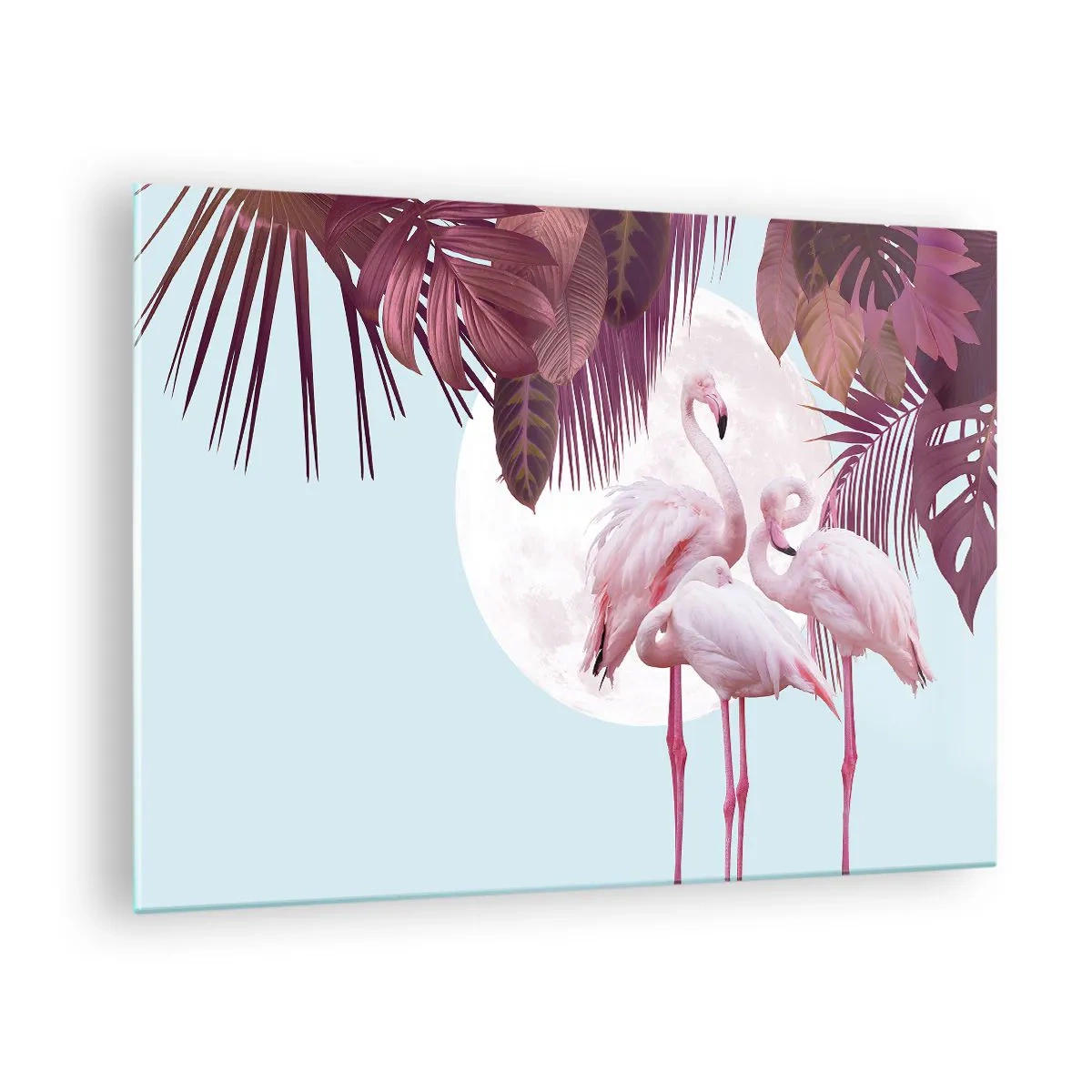 Tablou pe sticlă - Trei păsări dăruiesc - 70x50cm - Harul a trei păsări - Decorațiune modernă pentru perete pentru living și dormitor ARTTOR