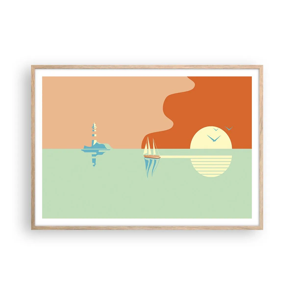 Poster în ramă de stejar deschis - Peisaj marin perfect - 100x70 cm