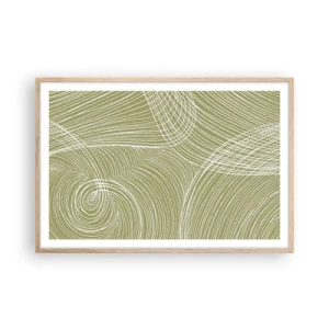 Poster în ramă de stejar deschis - Abstracție complicată în alb - 91x61 cm