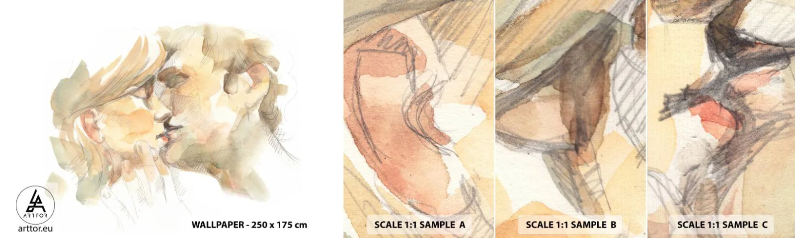 Mostră de Tapet Standard Eco - Jumătatea găsită? - Cuplu îndrăgostit, Pup, Bucată - 100x30 cm