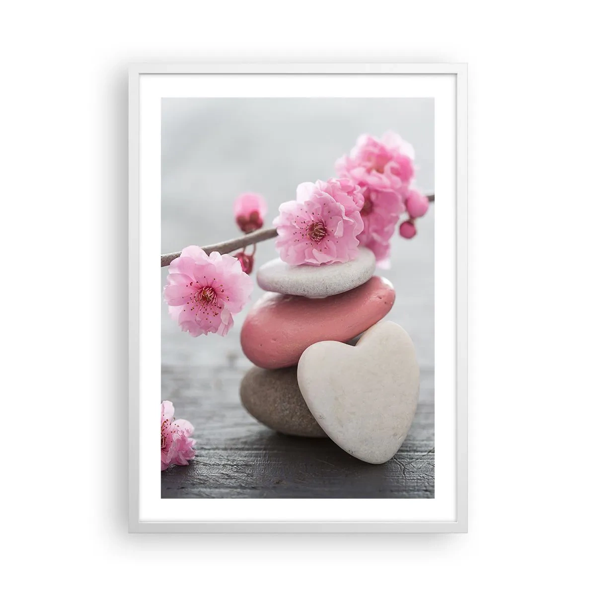 Poster în ramă albă - Fericirea florilor de cireș - 50x70 cm