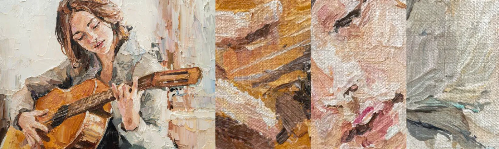 Mostră tapet Premium Canvas - Concert pentru chitară și inima unei fete - Chitară, Muzică, Fată - 100x30 cm