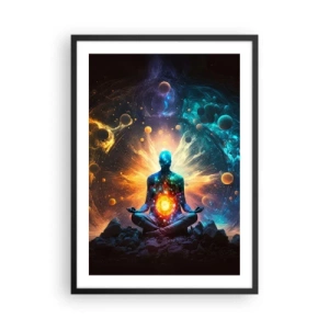Poster în ramă neagră - O figură meditativă într-o aură cosmică plină de energie - 50x70cm - Liniște cosmică - Decorațiune modernă pentru perete pentru living și dormitor ARTTOR