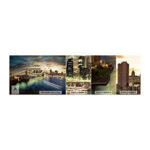 Mostră tapet autocolant Deluxe Sticker - O seară luminată deasupra Manhattan-ului - Oraș, Pod, New York - 100x30 cm