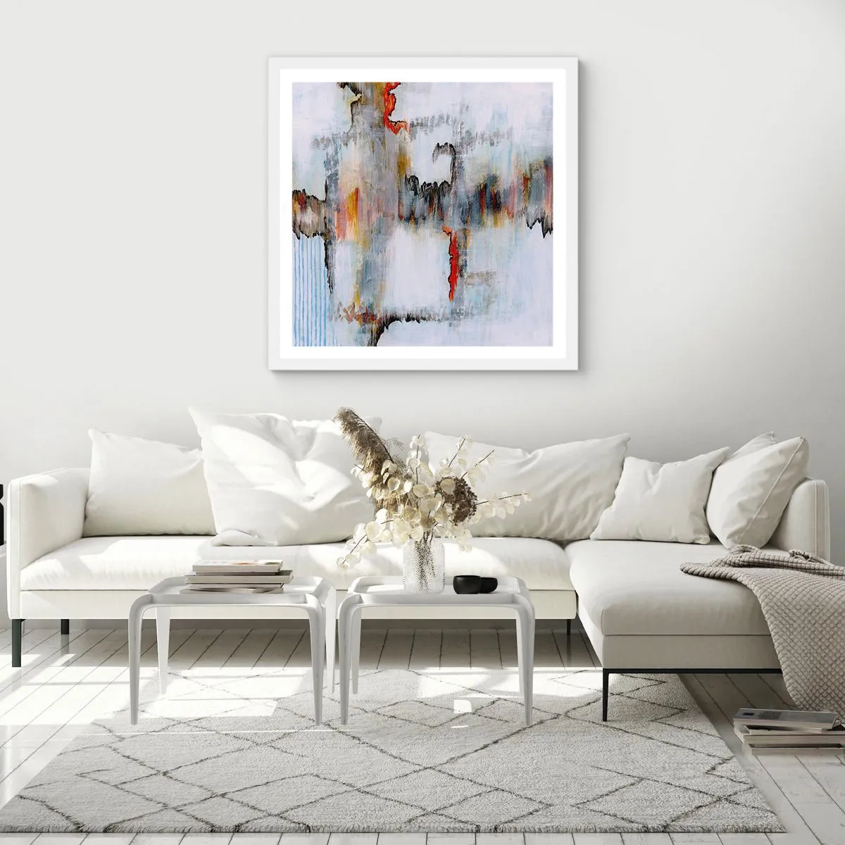 Poster în ramă albă - Cu bățul pe apă - 60x60 cm