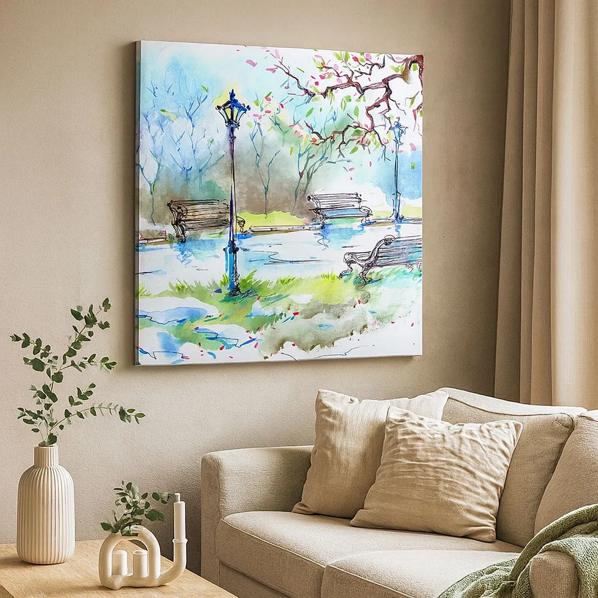 Tablou pe pânză - Magia liniștii din parc - 30x30 cm