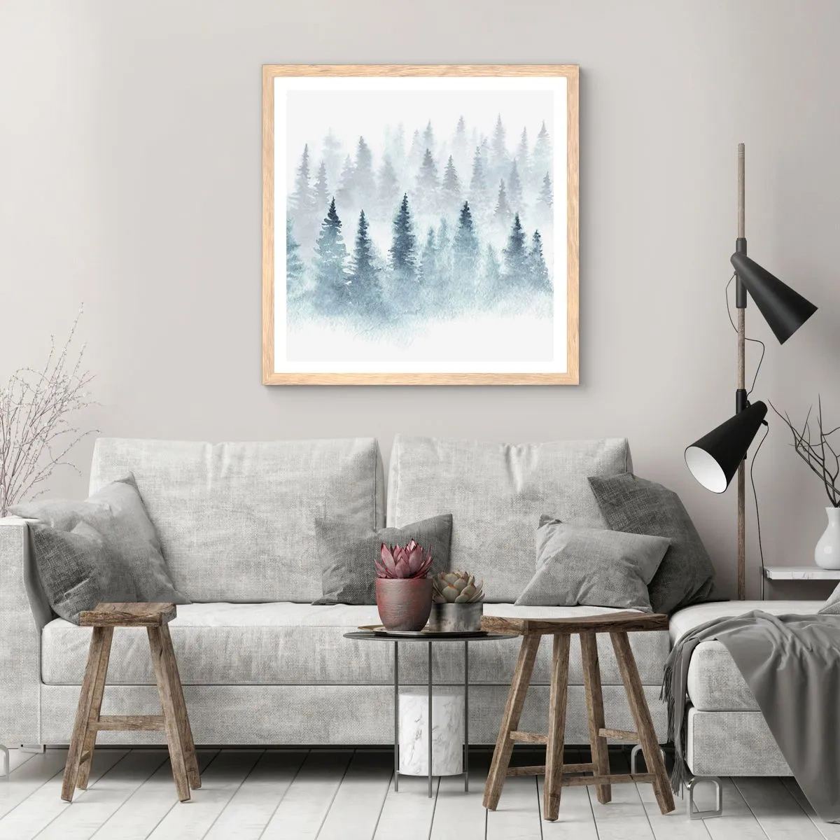 Poster în ramă de stejar deschis - Înfășurate în ceață - 60x60 cm