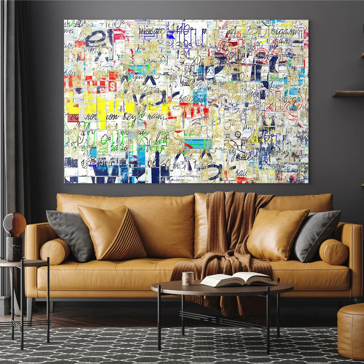 Tablou pe sticlă - O compoziție abstractă cu un amestec de culori și inscripții. - 70x50cm - Pur și simplu plăcut pentru ochi - Decorațiune modernă pentru perete pentru living și dormitor ARTTOR