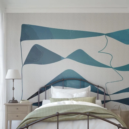 Tapet Standard Eco - Forme abstracte, ondulate, în nuanțe de turcoaz - 100x70cm - Abstracție: relație turcoaz - Decorațiune modernă pentru perete pentru living și dormitor ARTTOR