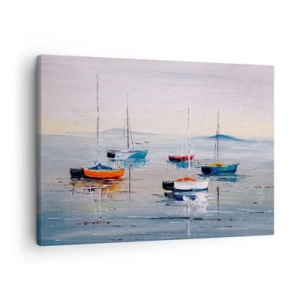 Tablou pe pânză Canvas - Bărci colorate pe ape calme - 70x50cm - O odihnă binemeritată - Decorațiune modernă pentru perete pentru living și dormitor ARTTOR