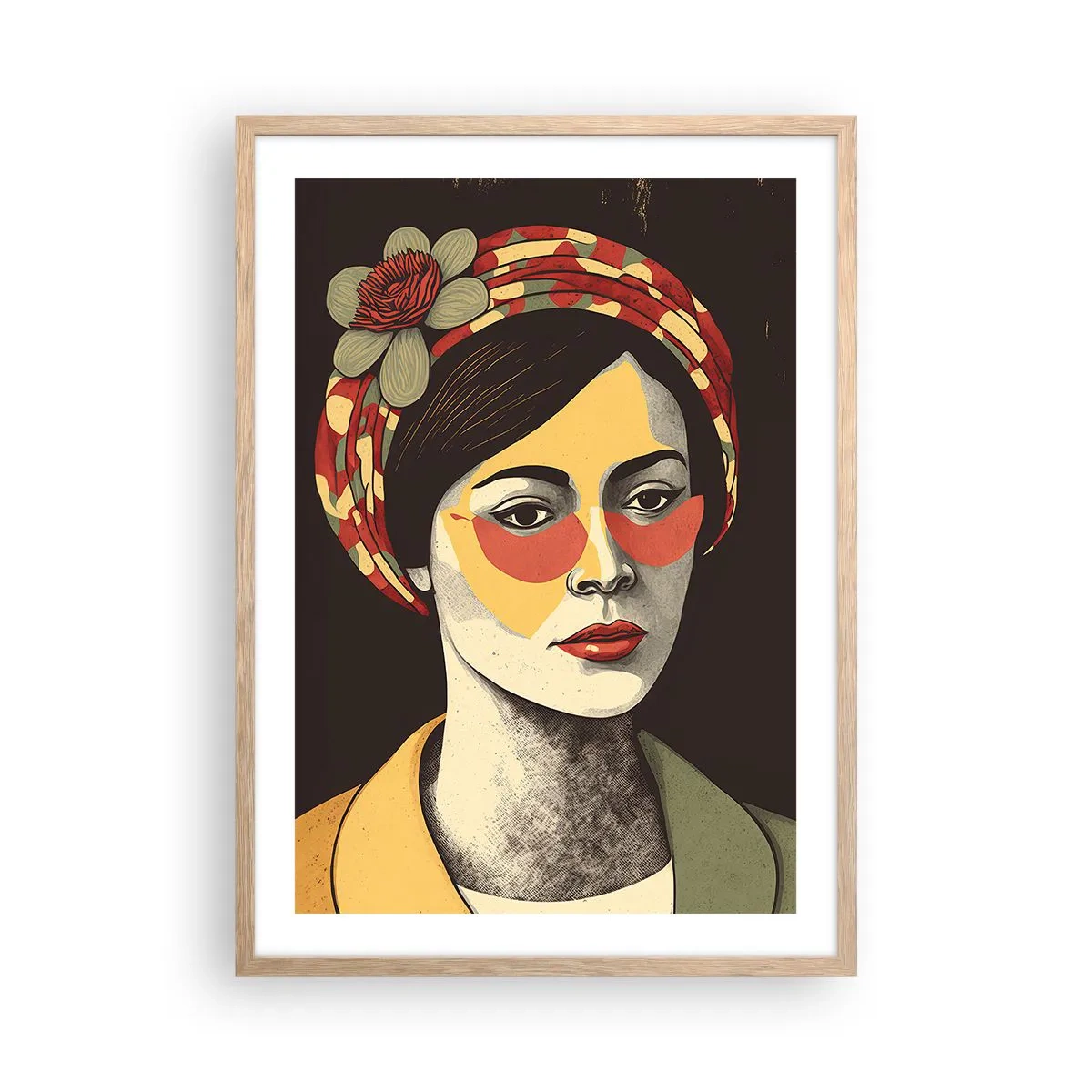 Poster în ramă de stejar deschis - Doamna coral - 50x70 cm