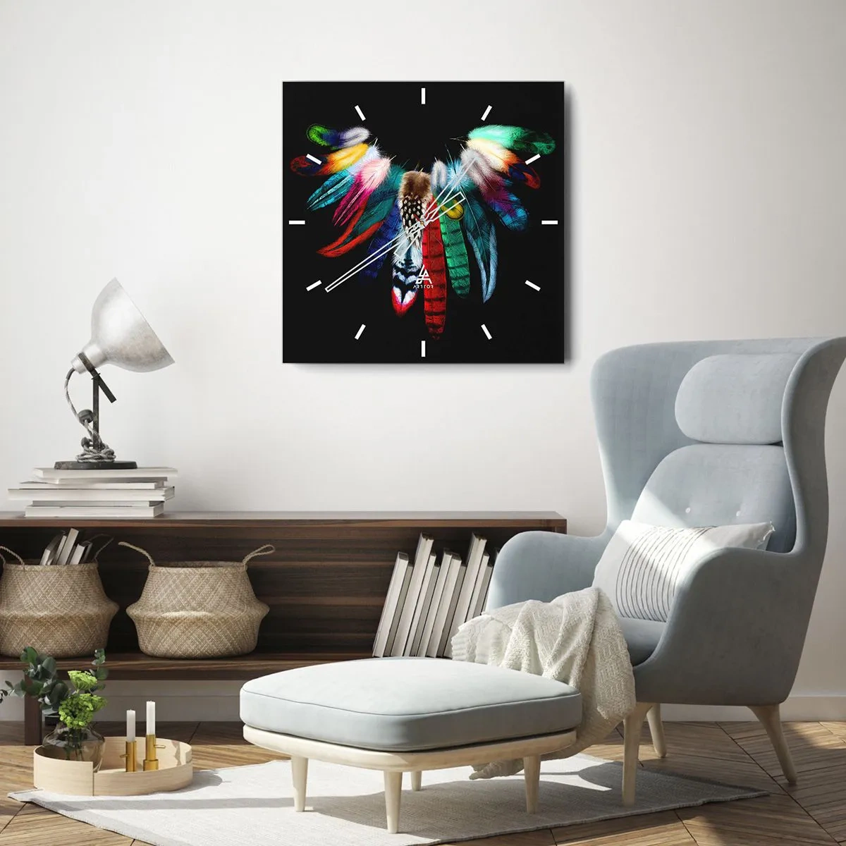 Ceas de perete - Ceas pe sticlă - Colier indian - 30x30 cm