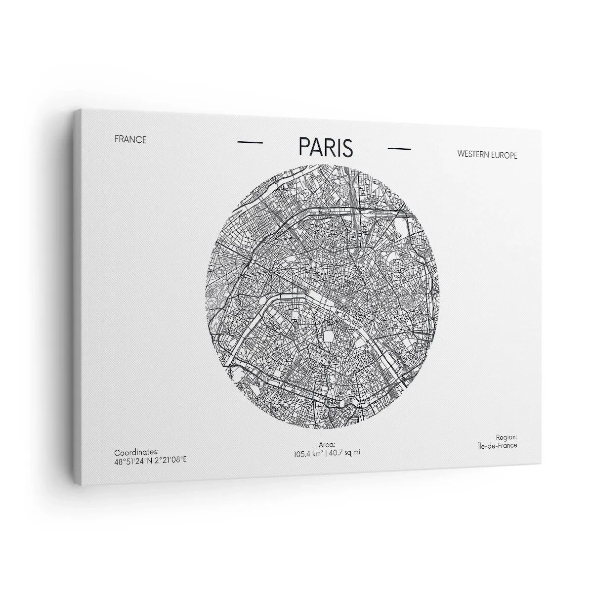 Tablou pe pânză Canvas - Hartă a Parisului într-un stil minimalist - 70x50cm - Anatomia Parisului - Decorațiune modernă pentru perete pentru living și dormitor ARTTOR