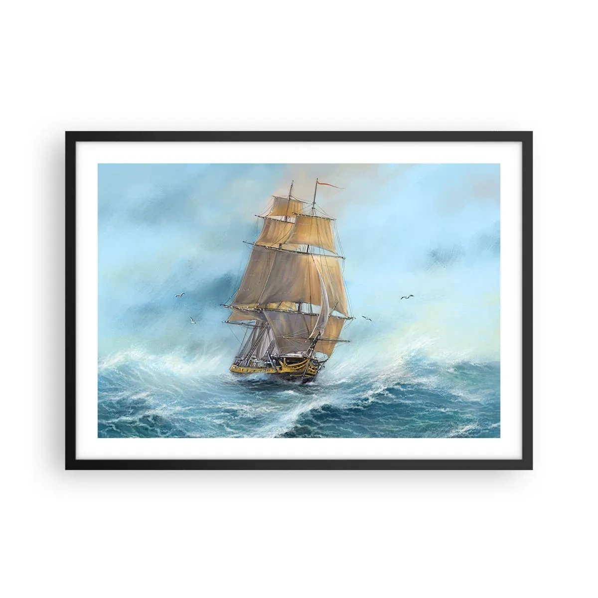 Poster în ramă neagră - Rulează pe valuri - 70x50 cm