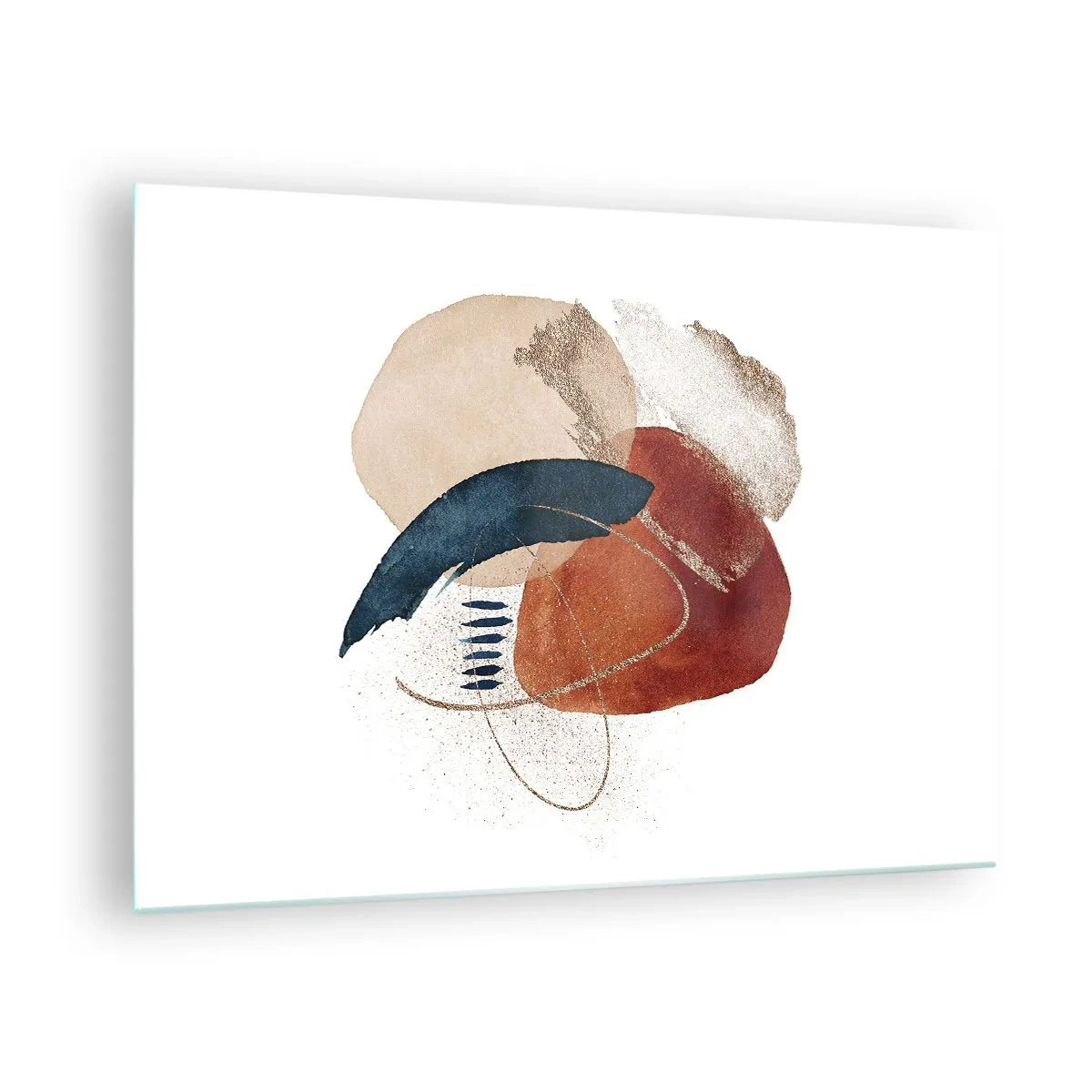 Tablou pe sticlă - compoziție abstractă în nuanțe calde cu elemente acvatice. - 70x50cm - Compoziție ovală - Decorațiune modernă pentru perete pentru living și dormitor ARTTOR