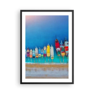 Poster în ramă neagră - Bărci colorate pe marea albastră - 50x70cm - Din perspectiva unei păsări - Decorațiune modernă pentru perete pentru living și dormitor ARTTOR