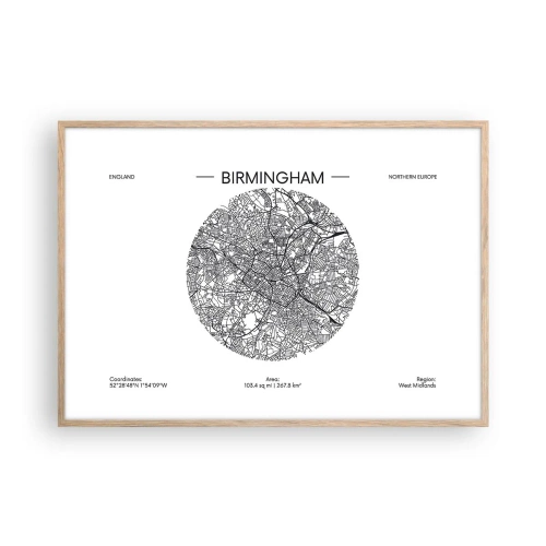 Poster în ramă de stejar deschis - Anatomia Birmingham - 100x70 cm