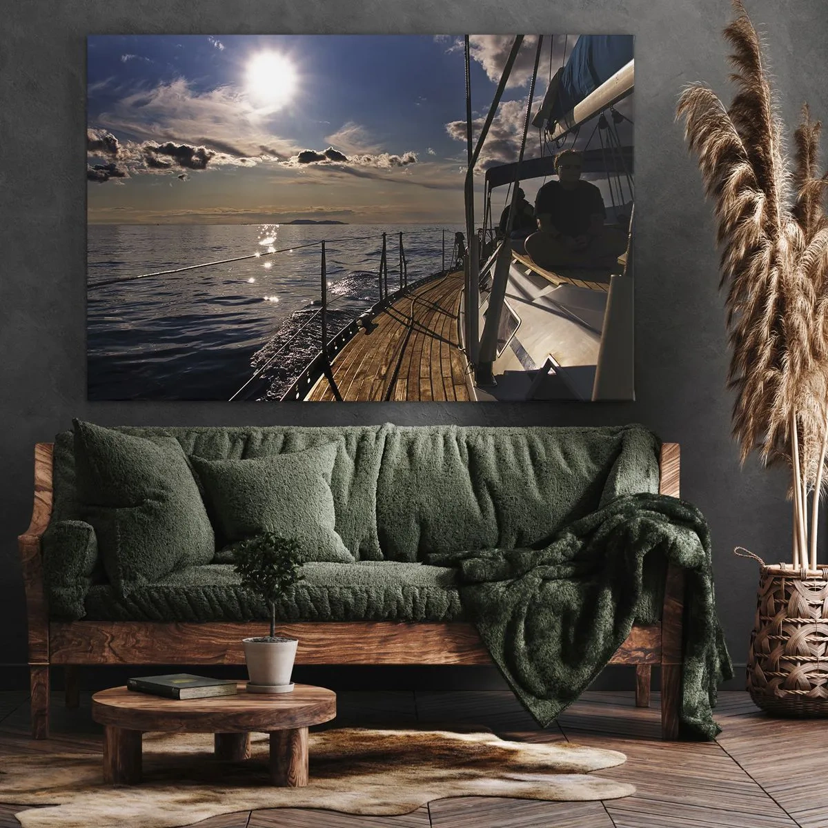 Tablou pe pânză Canvas - O croazieră cu iahtul pe mare la apus - 70x50cm - Sub vele spre soare - Decorațiune modernă pentru perete pentru living și dormitor ARTTOR
