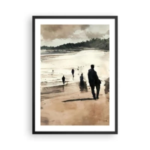 Poster în ramă neagră - O plimbare pe plajă în culori nostalgice - 50x70cm - Reamintiți - Decorațiune modernă pentru perete pentru living și dormitor ARTTOR