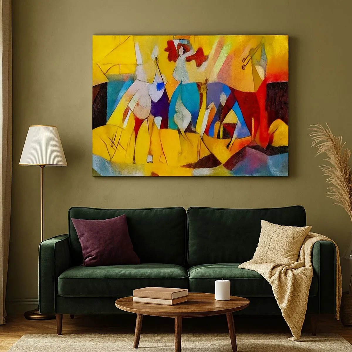 Tablou pe pânză Canvas - O abstracție colorată care înfățișează figuri într-o formă geometrică - 70x50cm - Soare - viață - bucurie - Decorațiune modernă pentru perete pentru living și dormitor ARTTOR