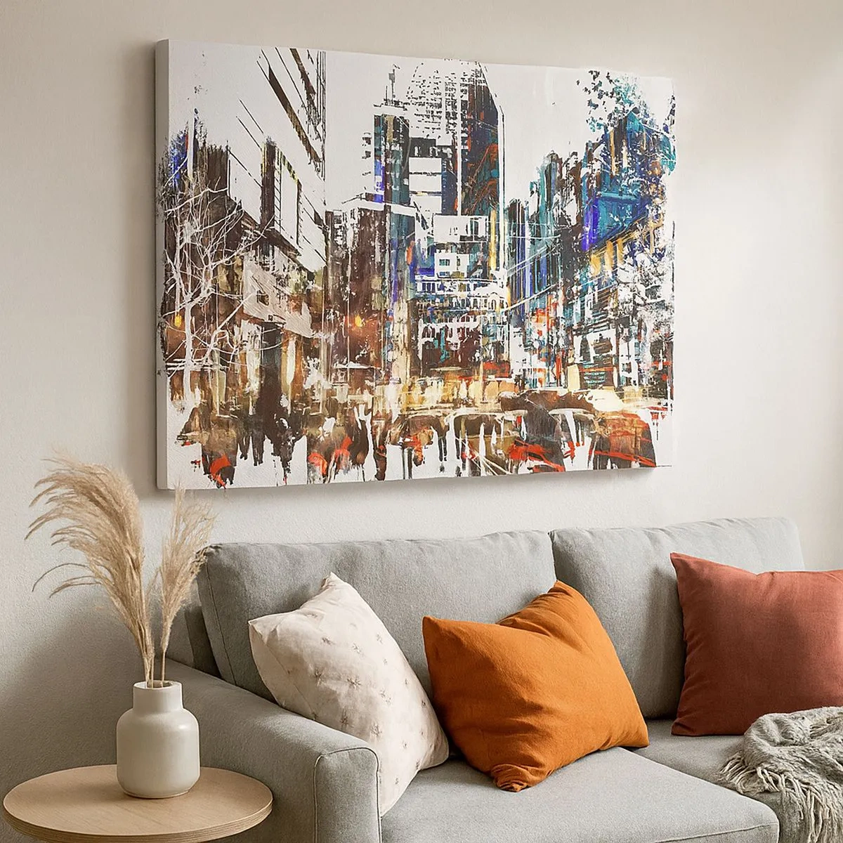 Tablou pe pânză Canvas - Un peisaj urban modern într-un stil artistic - 70x50cm - Orașul pâlpâind - Decorațiune modernă pentru perete pentru living și dormitor ARTTOR