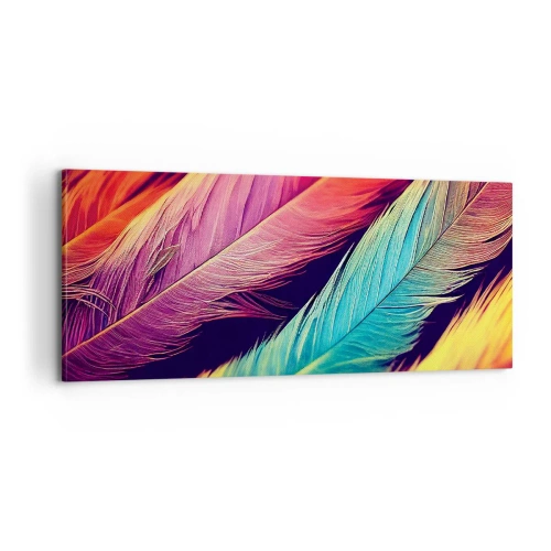 Tablou pe pânză - Curcubeu cu pene - 100x40 cm