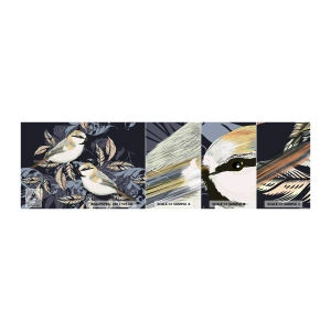 Mostră de Tapet Standard Eco - Ciripirile galben-albastru - Abstracția, Păsări, Frunze - 100x30 cm