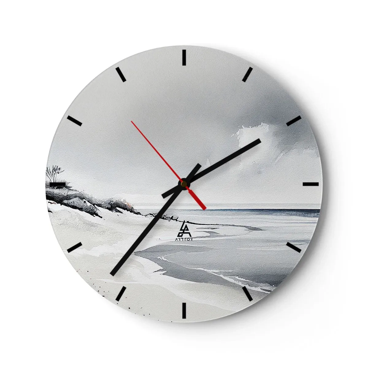 Ceas de perete - Ceas pe sticlă - Un peisaj minimalist de plajă cu dune și cer înnorat. - 30x30cm - Întotdeauna împreună - Decorațiune modernă pentru perete pentru living, bucătărie și dormitor ARTTOR