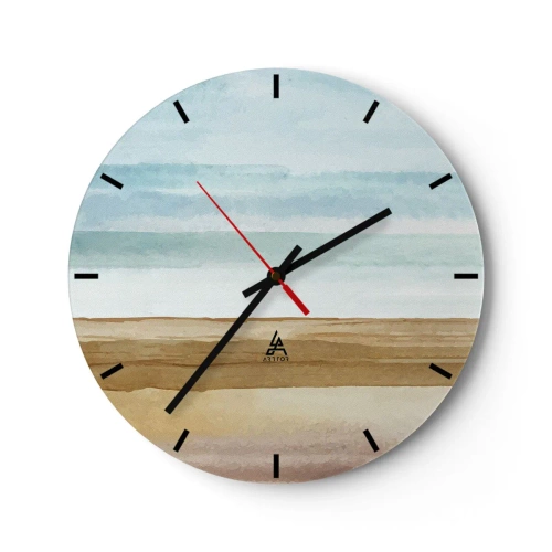 Ceas de perete - Ceas pe sticlă - Un peisaj delicat cu o plajă și cer albastru - 30x30cm - Serenitate - Decorațiune modernă pentru perete pentru living, bucătărie și dormitor ARTTOR