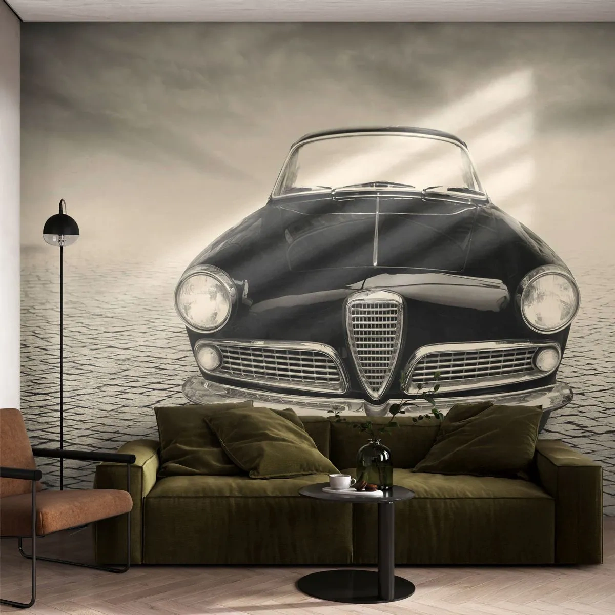 Tapet Premium Sand - Și cum să nu mă iubești? - Mașină, Epocă, alb-negru - 350x256 cm