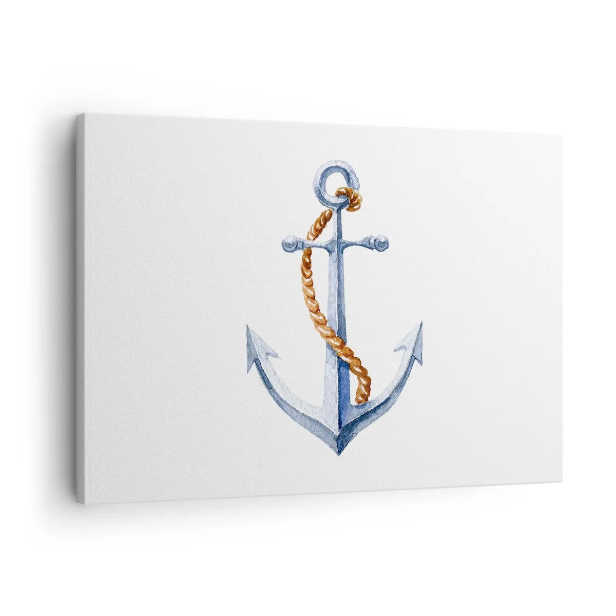 Tablou pe pânză Canvas - Ancoră cu frânghie în stil acuarelă - 70x50cm - Ahoy aventura! - Decorațiune modernă pentru perete pentru living și dormitor ARTTOR