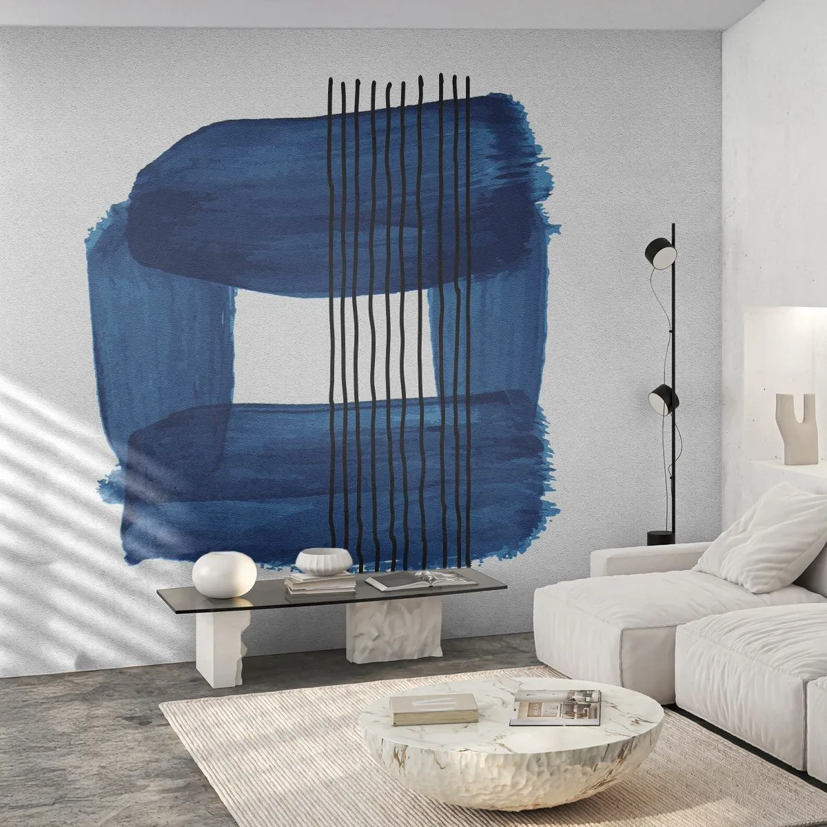 Tapet Standard Eco - Compoziție albastru-negru - Abstracția, Bucată, Artă Modernă - 200x140 cm