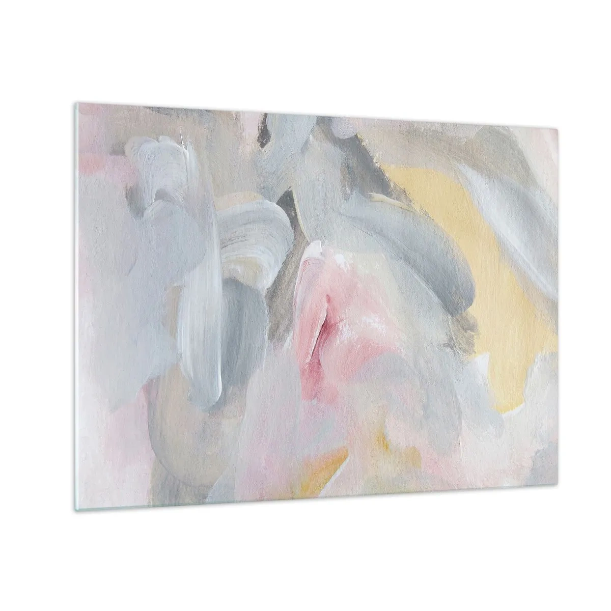Tablou pe sticlă - Compoziție abstractă în culori pastelate - 70x50cm - Într-o lume de pastel - Decorațiune modernă pentru perete pentru living și dormitor ARTTOR