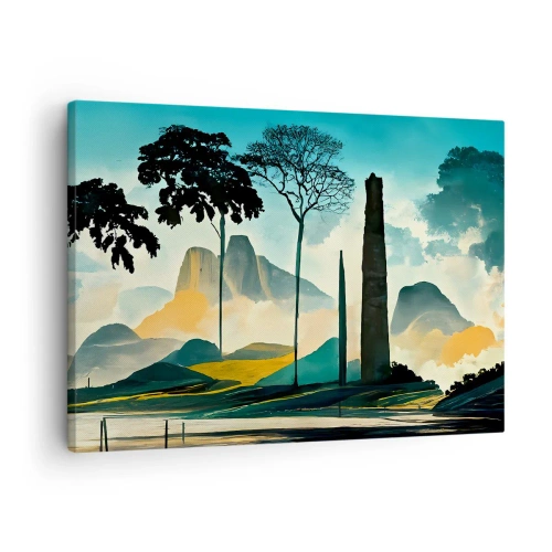Tablou pe pânză Canvas - Un peisaj pitoresc cu copaci și munți în fundal - 70x50cm - Din ce în ce mai sus - Decorațiune modernă pentru perete pentru living și dormitor ARTTOR