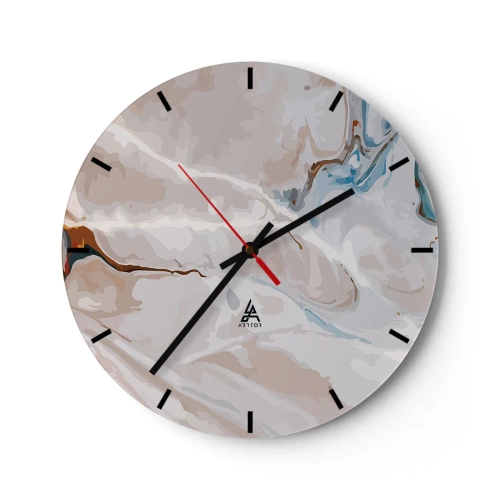 Ceas de perete - Ceas pe sticlă - Un model abstract cu nuanțe de albastru și maro pe un fundal deschis. - 30x30cm - Meandre albastre sub alb - Decorațiune modernă pentru perete pentru living, bucătărie și dormitor ARTTOR