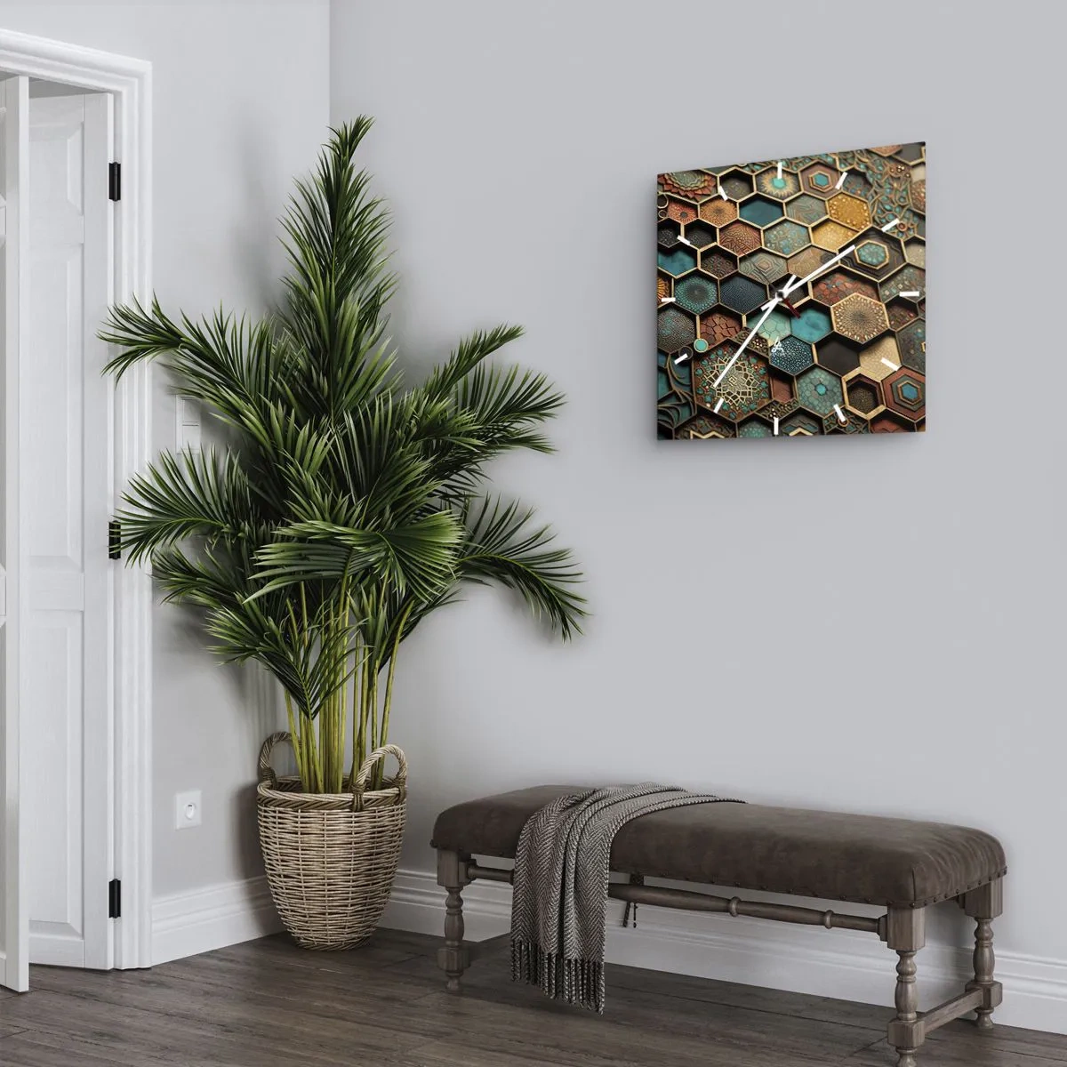 Ceas de perete - Ceas pe sticlă - Ornamente arabe - o variație - 30x30 cm