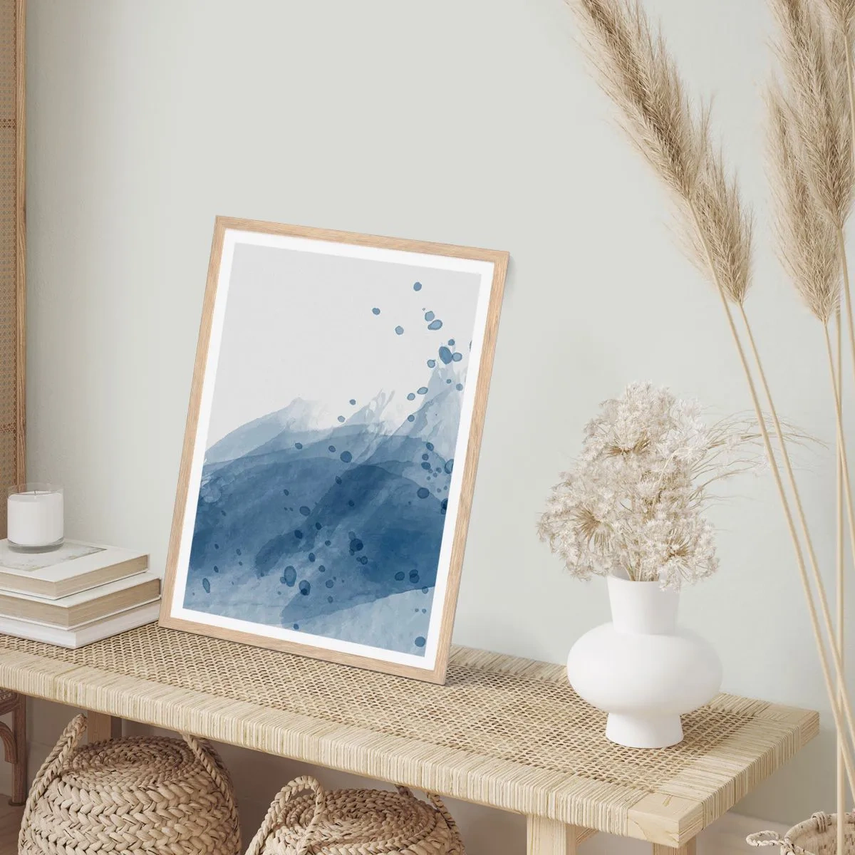 Poster în ramă de stejar deschis - Tul albastru - 50x70 cm