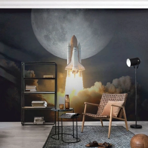 Tapet Autoadeziv Deluxe Sticker - Începutul unei aventuri nepământene - Luna, O rachetă spațială, NASA - 100x70 cm