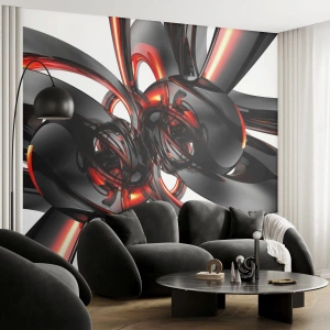 Tapet Autoadeziv Deluxe Sticker - Mișcare în grafit și roșu - Abstracția, 3D, Bucată - 100x70 cm