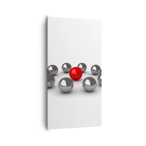 Tablou pe pânză - Cerc în argintiu și roșu - 65x120 cm