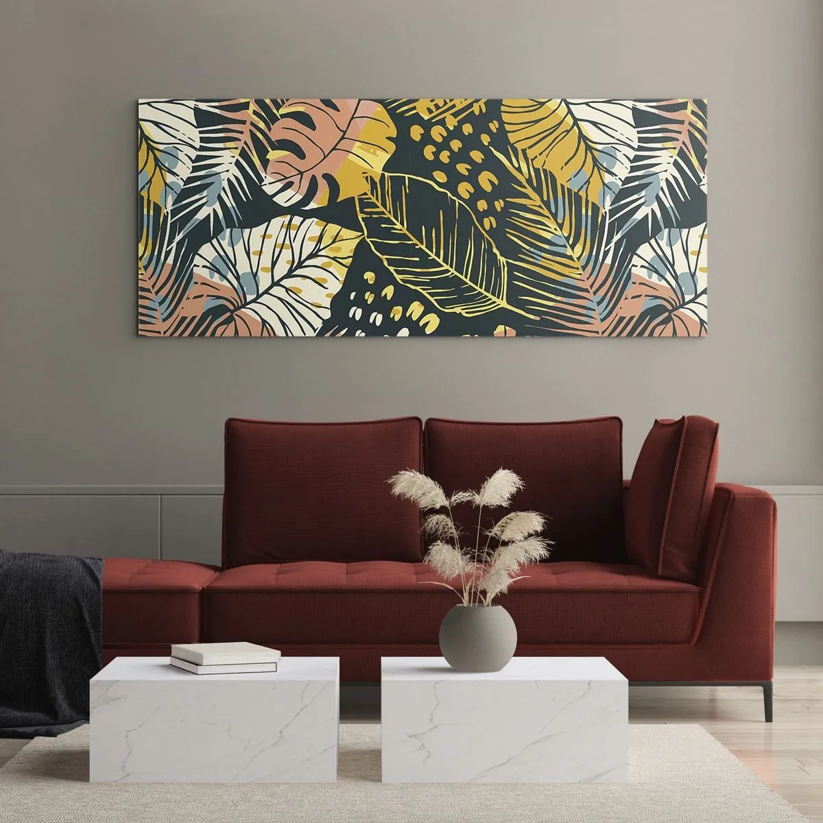 Tablou pe sticlă - Fantezie cu frunze - 100x40 cm