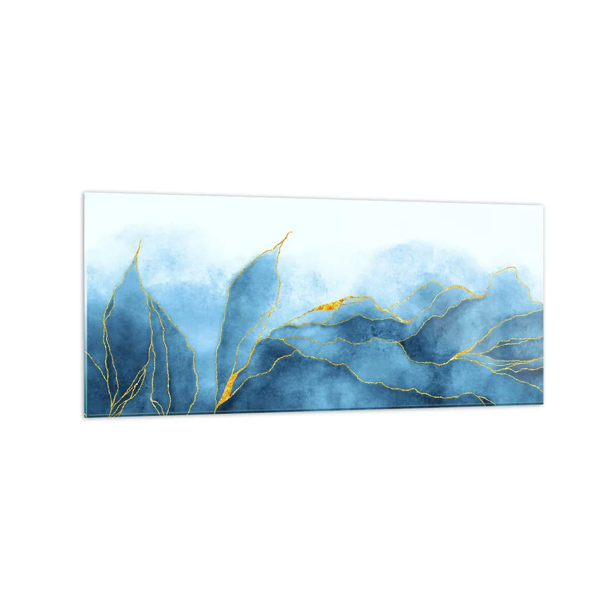 Tablou pe sticlă - Albastru în aur - 120x50 cm