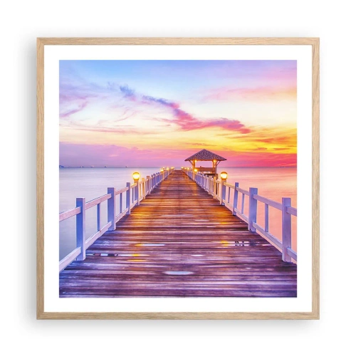 Poster în ramă de stejar deschis - Tăcerea serii în liliac-auriu - 60x60 cm