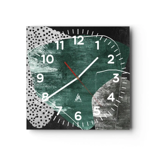 Ceas de perete - Ceas pe sticlă - Abstracție colorată cu fulgi de aur - 40x40 cm