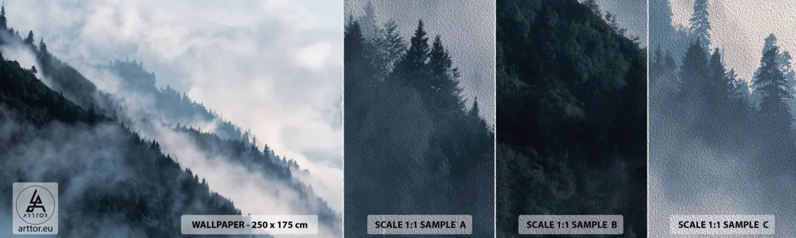 Mostră tapet Premium Sand - Misticul munților - Peisaj, Munţi, pădure - 100x30 cm