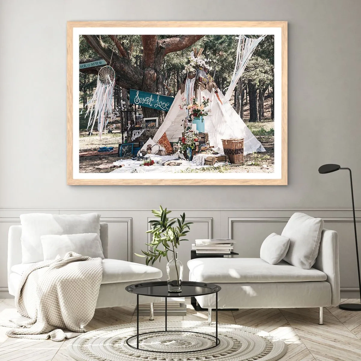 Poster în ramă de stejar deschis - Make love… - 50x40 cm