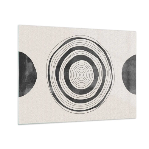 Tablou pe sticlă - Model abstract alb-negru cu cercuri concentrice - 70x50cm - Centrul cel mai important - Decorațiune modernă pentru perete pentru living și dormitor ARTTOR