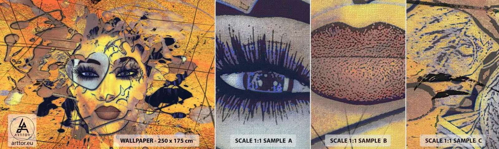 Mostră tapet Premium Canvas - Frumusețe însorită - Abstracția, Chipul de femeie, Ochi - 100x30 cm
